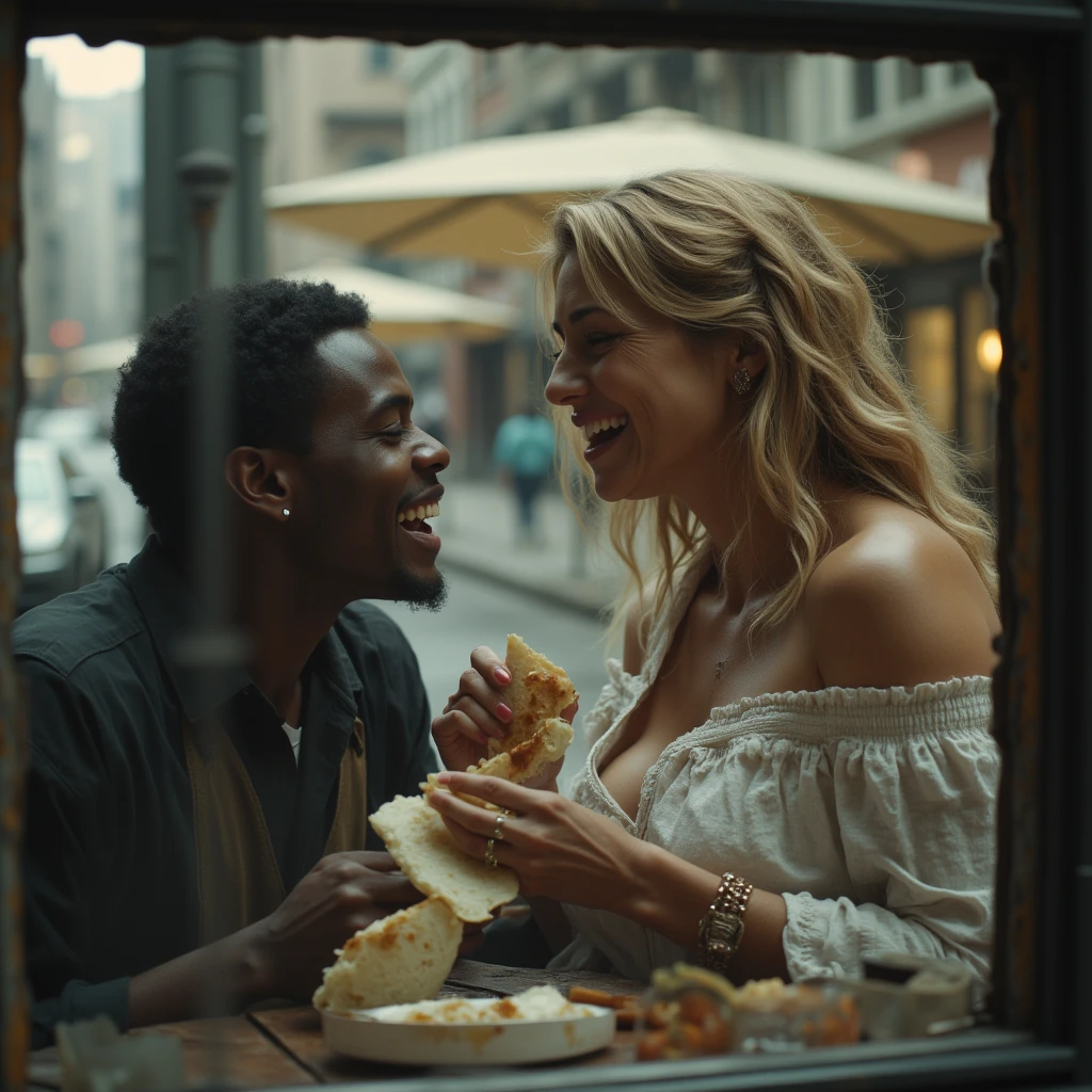 Kanye West eating some tlayudas with Taylor Swift sitting in a park in a dangerous neighborhood in Mexico