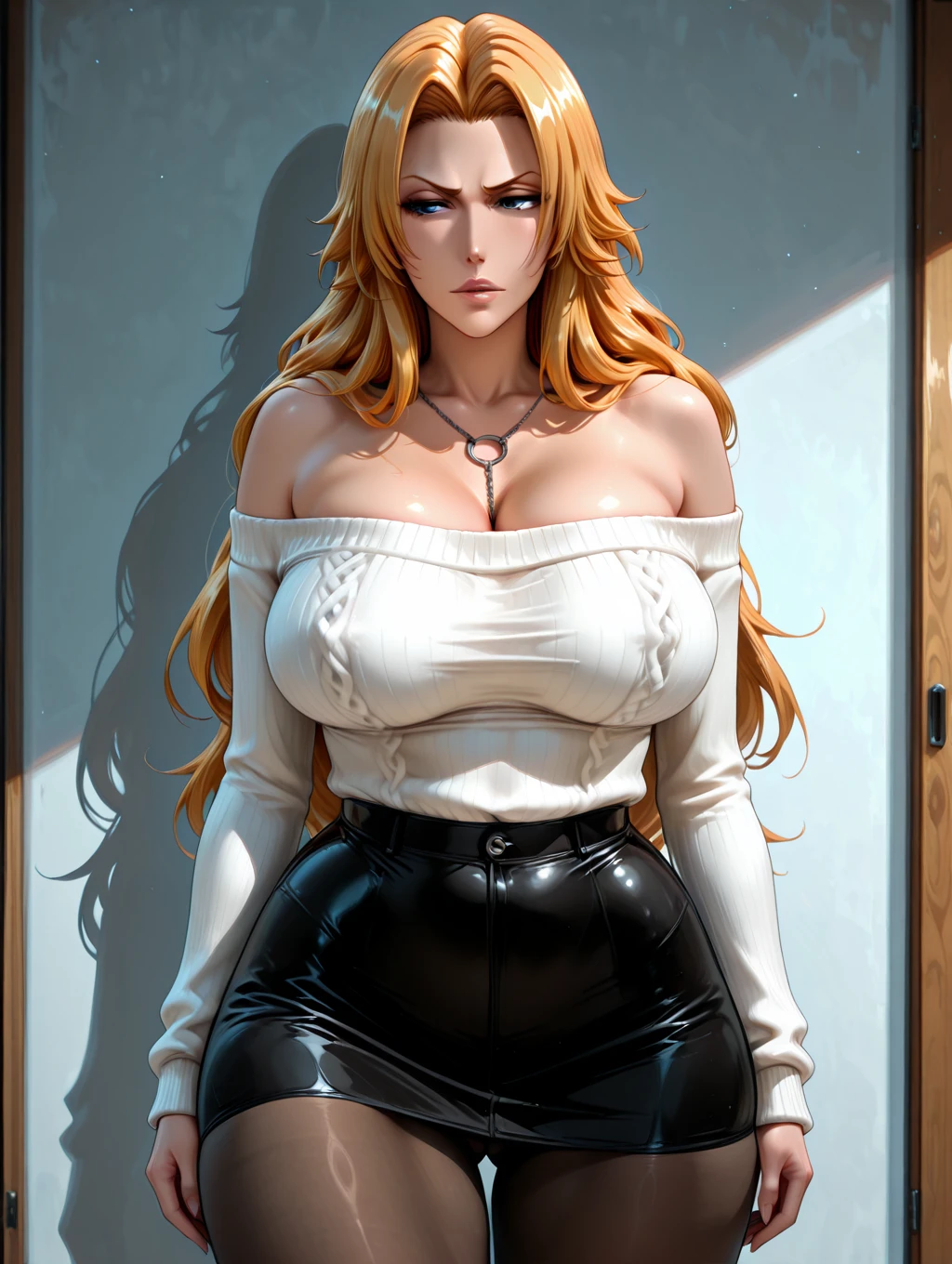 (muscular woman:1.5),30 years old,(milf:1.2),Large Breasts,Long legs,Big breasts and thin waist, Photo exposure Light, solitary,She has long curly red hair,Curly hair and red lips,stand up,Front view, OK,(((masterpiece),(Highly detailed CG Unity 8k wallpaper),Best quality,Light,Detailed background,beautiful eyes,(very delicate and beautiful),(Beautiful and detailed description of the eyes),Ultra Detailed,masterpiece,)),face camera,high resolution,Ultra Detailed),(wear:White sweater, black skirt)