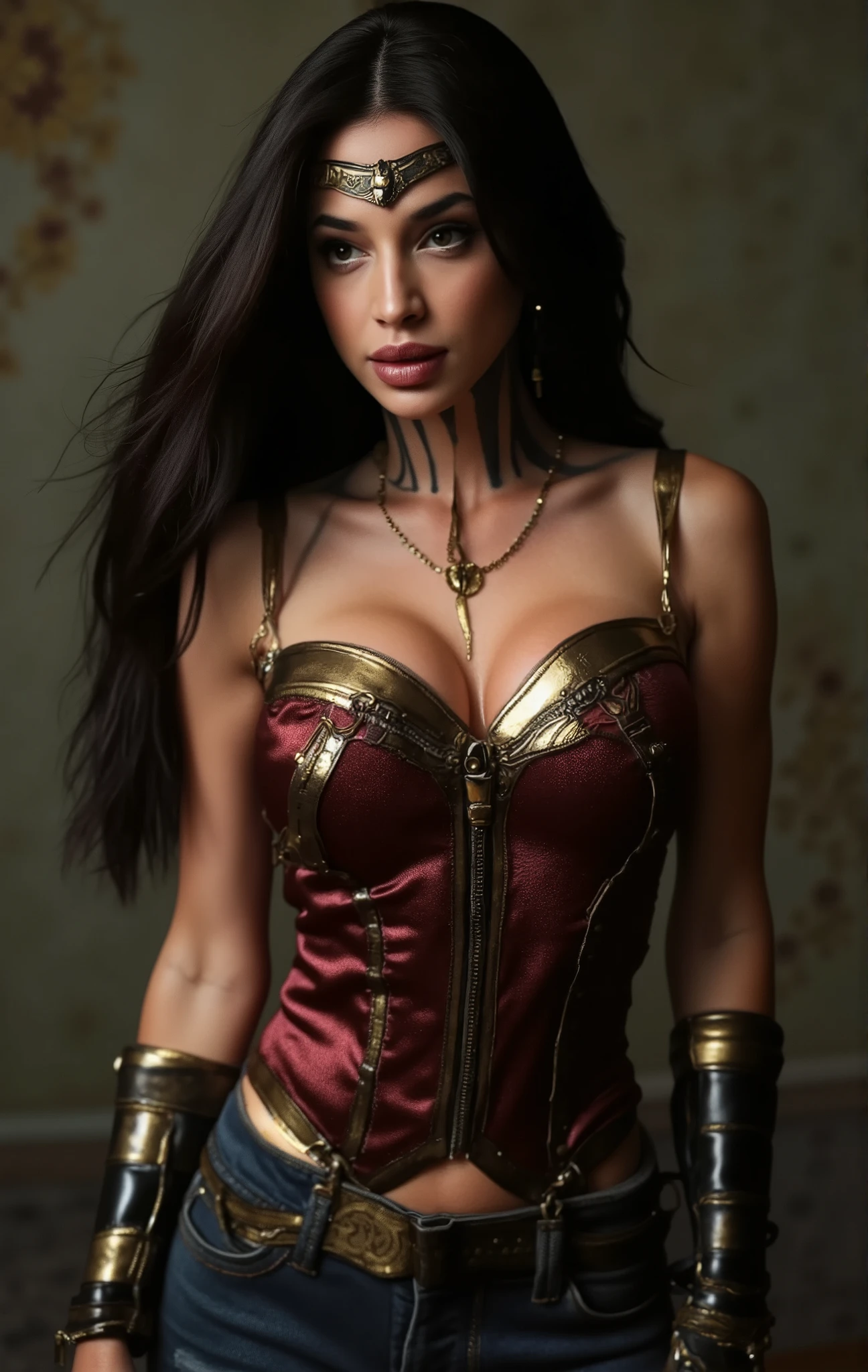 katopunk female , solo, torso shot , steampunk outfit, looking seductive, big breast, detailed face, wild