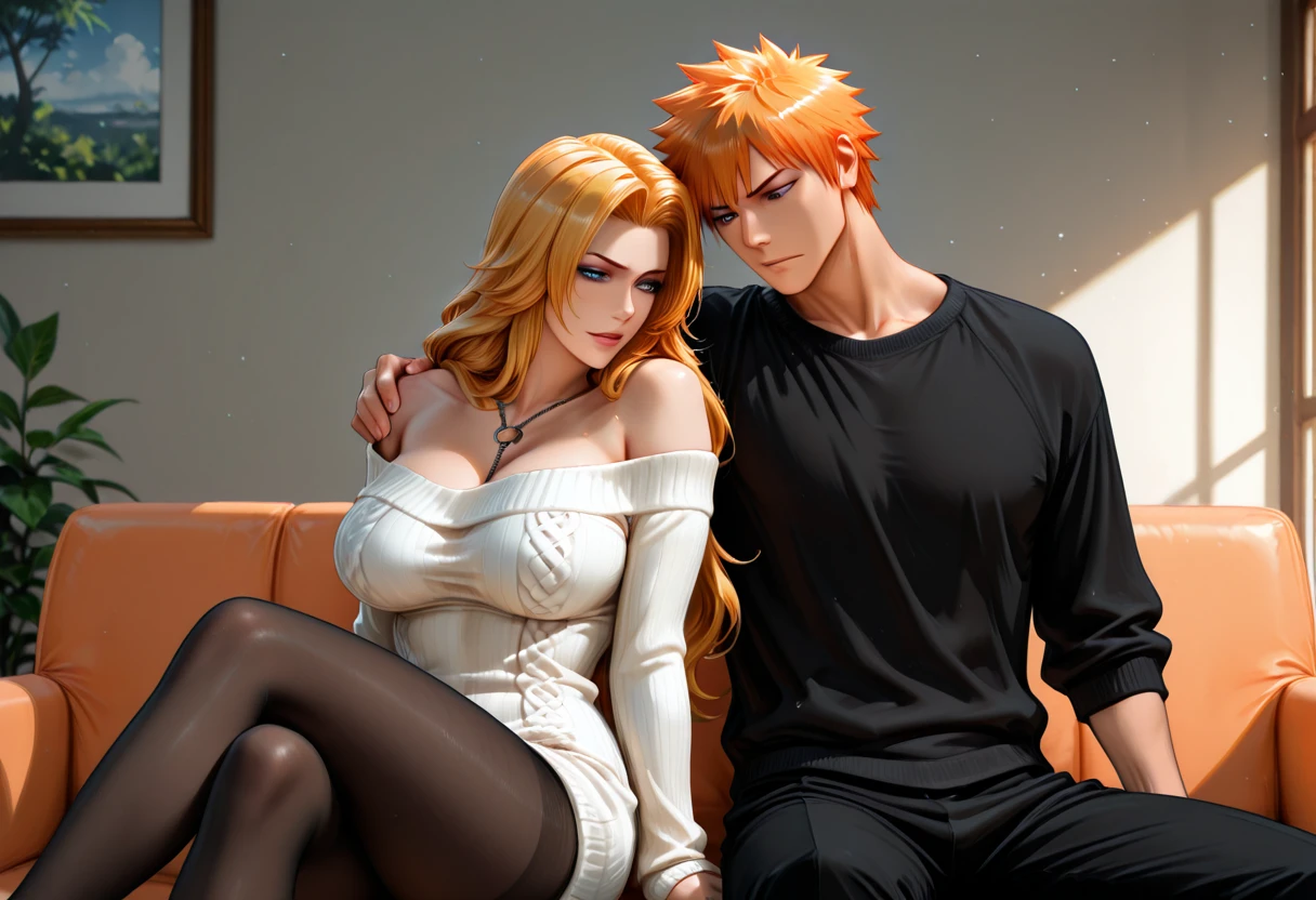 age man, orange hair, anime style, prince of the place, having sex with a teenwoman, Blonde, anime style, is the princess
