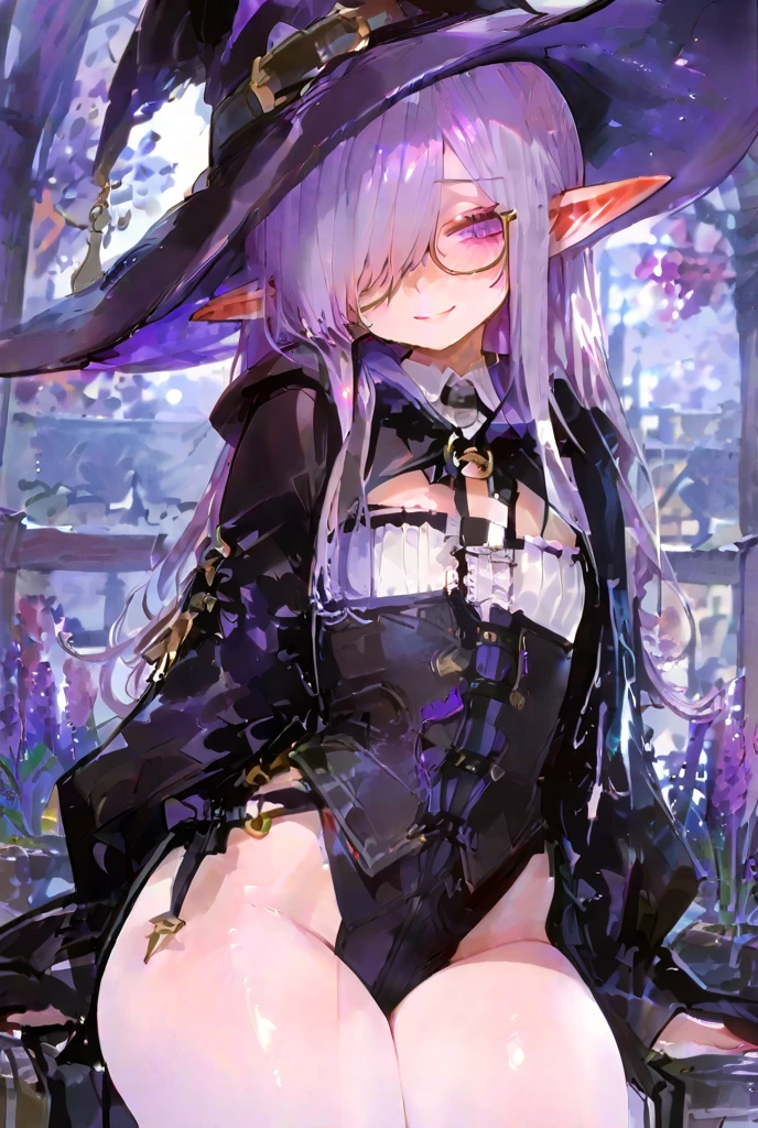 (Highest quality, masterpiece), Intricate details, Sexual, (((witch))), (Witch Hat), ((Unbuttoned Witch's Clothes)), orgasm, Love juice, Small breasts, Pussy, 15yo, , White Hair, messy short hair, Wearing glasses, Plain girl, Very embarrassed face, blush, ((Whole body)), Blurred Background, Medieval bedroom,