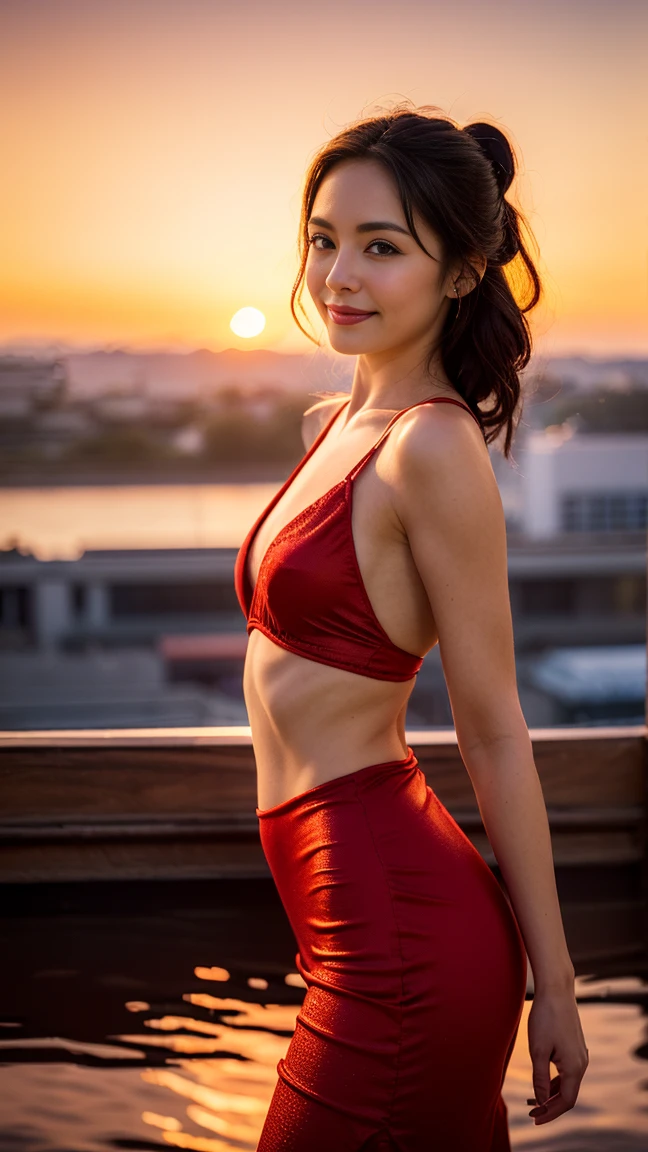 (Otherworldly beauty:1.2), imitate, 25 years old, Kawaii face, The most beautiful smile, Gravure photos for fashion magazines, masterpiece, Top quality, Award-winning works, ((high resolution)), ((Extremely detailed CG Unity 8K wallpaper)), Very good skin, (Random Hairstyle), Perfect body lines, slim body, Famous brand clothing, Autumn clothing, Elegant and stylish atmosphere, Charming and seductive, Sexy Girls, Standing against the backdrop of the city skyline, Autumn Light