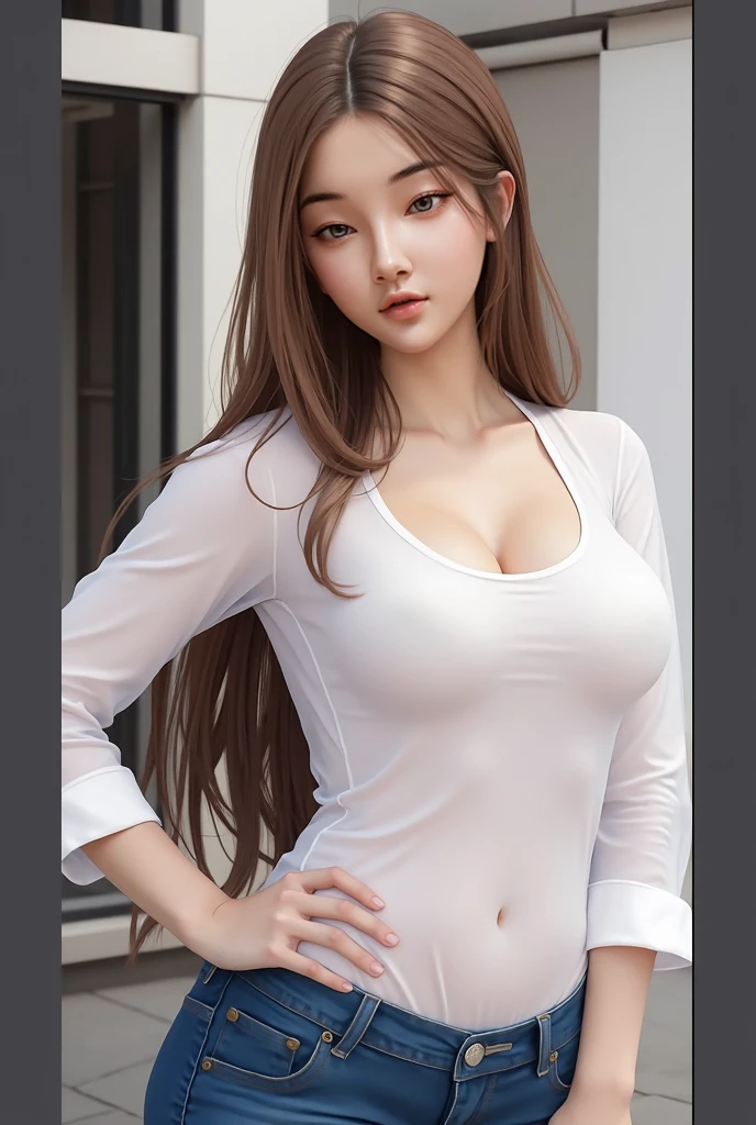 (ultra detailed skin),curvy,petite,beautiful breasts,large breasts,pale skin,pointy breasts,erect nipples,(fantasy art,Highest image quality,Hyperrealist portrait,(8k),ultra-realistic,best quality, high quality, high definition, high quality texture,high detail,beautiful detailed,fine detailed,extremely detailed cg,detailed texture,a realistic representation of the face,masterpiece,Sense of presence,Dynamic,bold),(thin hair),(soft hair),(straight hair:1.5),Swept long bangs,extra light coppery amber hair,hair over one eye,girl,mecha_girl_figure,school uniform