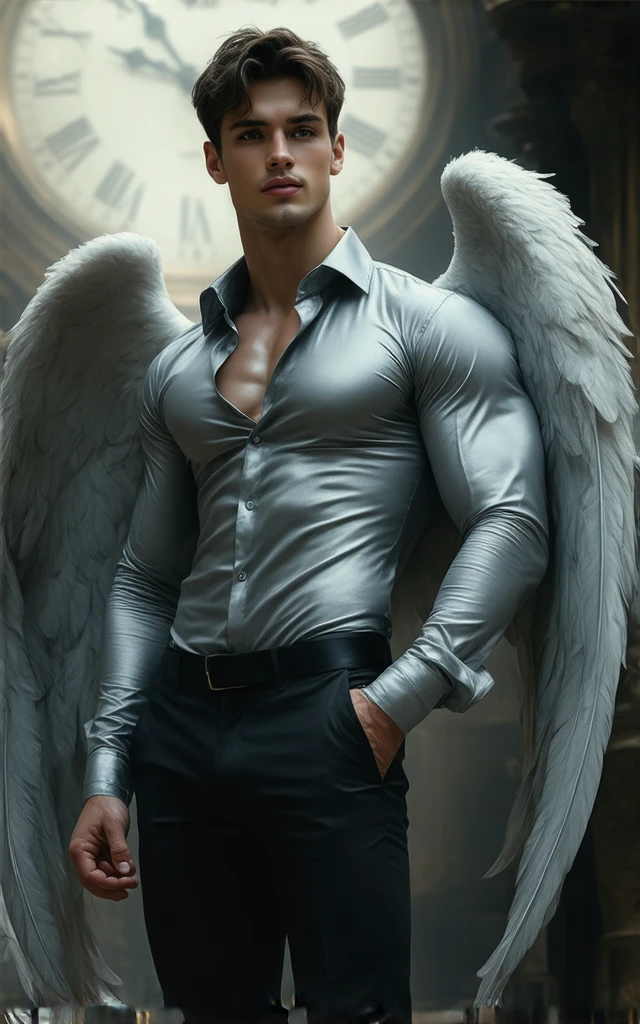((obra de arte, melhor qualidade, high resolution)) A handsome man with black demon wings, olhos vermelhos, Orelhas pontudas, muscular
