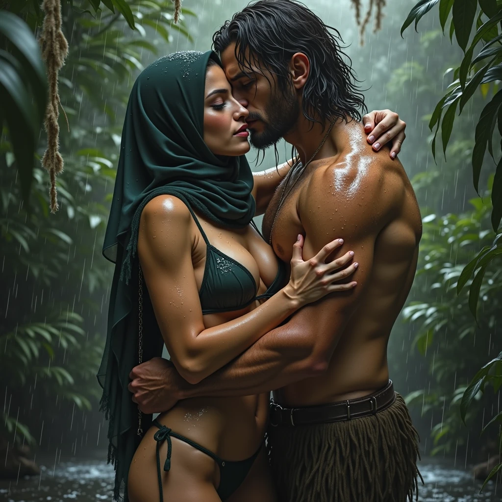Beautiful and sexy Brazilian indigenous woman in love with explorer man