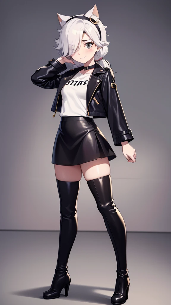 (Anthropomorphic fox cute cub) with black jacket, Red eyes, Bad girl, Young, Portrait, Bust, posture facing the camera, Cartoon, dress as 80s metalhead rocker masterpiece, Confident posture, youtuber