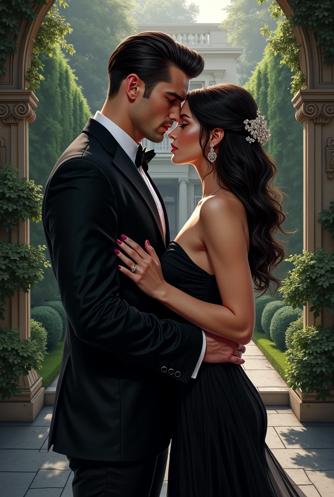 araffe couple in a rose garden with roses and a pergol, 2019 trending photo, with dark grey hair, shooting pose, kyza saleem, warm colors advance, influencer, widescreen shot, various seducing poses, color grading, winter season, from left, cinema still, adreas rocha, labile temper, cute pose