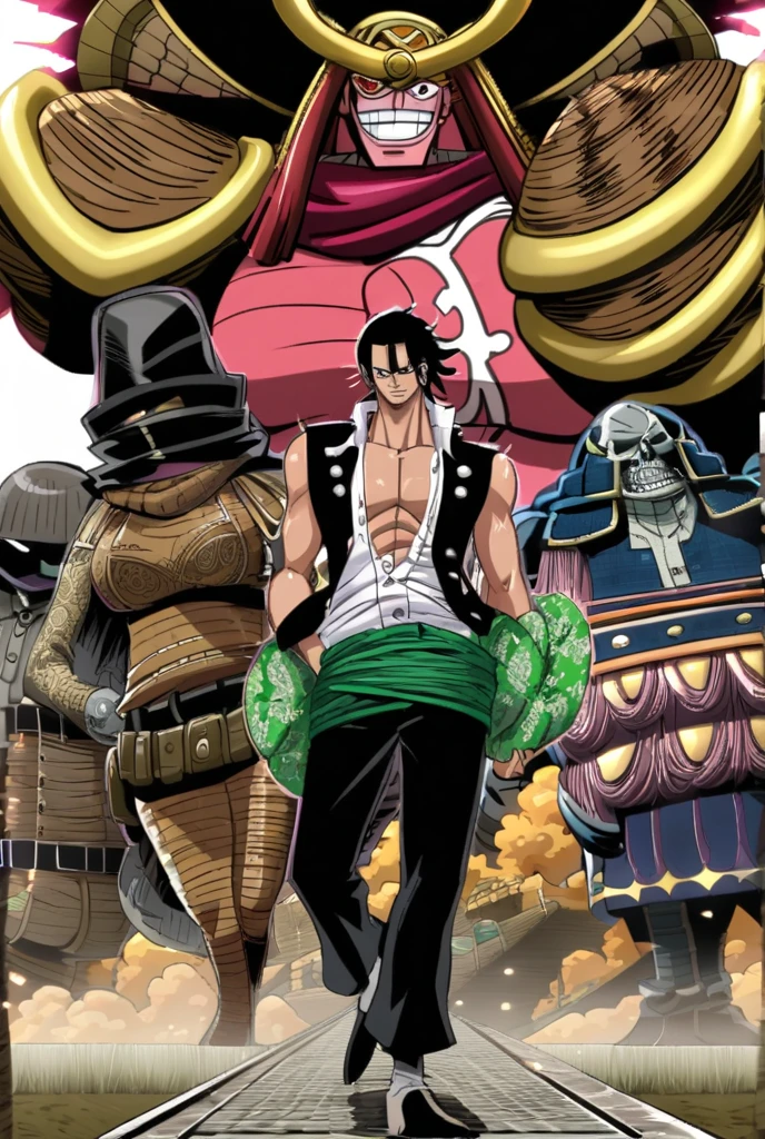 anime、one piece、Four Emperors、pirate、Blackbeard、Nose corners、Gatai is good、sunglasses、Bad guy、gun、sake、Second Dimension、Long Hair、ring、hat、yellow