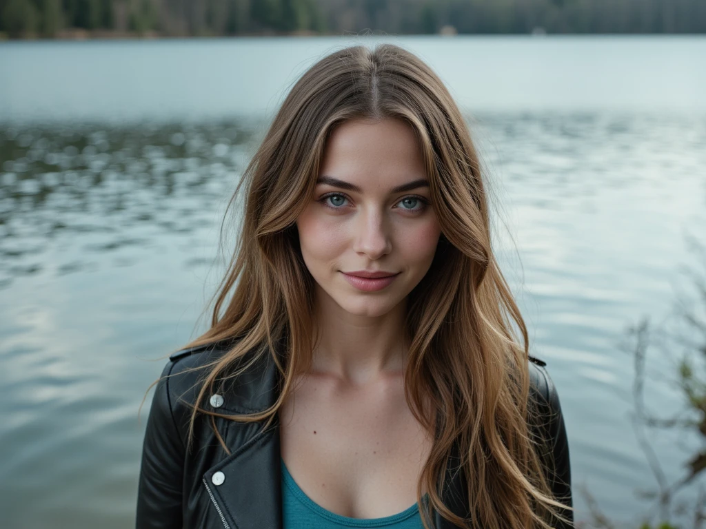 (weißes Tank-Top: 1,1), (weißer Minirock: 1,1), zoya am Bergsee in den Alpen, cleavage, neckline, cutout, Dekollete, Analoger Stil, hüfthoch, zurückhaltend, tief ausgeschnitten, schwarze Spitze, detaillierte Haut, matte Haut, helle Beleuchtung, Streuung unter der Oberfläche, realistisch, weicher Schatten, Meisterwerk, beste Qualität, ultrarealistisch, 8k, Goldener Schnitt, kompliziert, hohe Detailgenauigkeit, Film Fotografie, Weichzeichner, schüchternes Mädchen, das in die Kamera schaut, Ganzkörper, Nahaufnahme, Fov, kastanienbraunes Haar, langes Haar,