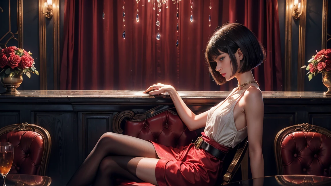 NSFW, classic Hollywood glamour, vestindo vestido de noite vermelho, Stunning accessories, (Olhos cativantes, red lips, flawless skin), luxurious setting, cortinas de veludo, dramatic pose, interesting composition, Spotlight lighting, sombras ricas, bokeh espumante, Detalhes requintados, high-resolution, Filme 35mm, timeless elegance, natural blurry, pernas abertas:1.2, peludo_bichano, louro_Hair, grande_seio, propriedade_seios
