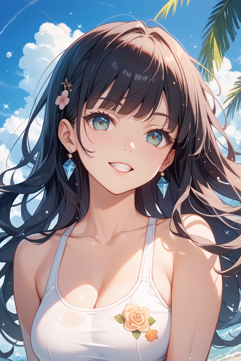 ((masterpiece)),((Ayako Katagiri)),((Katagiri Ayako)),((A happy smile)),Anatomically perfect fingers,(((Tropical))),(((A moment of summer)))