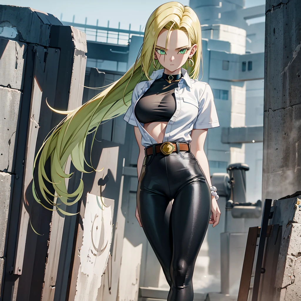 sexy, mason, back, smiling, long blonde hair and green eyes, black croptop, top, jacket, blue pencil skirt, red boots, white gloves, high heeled boots