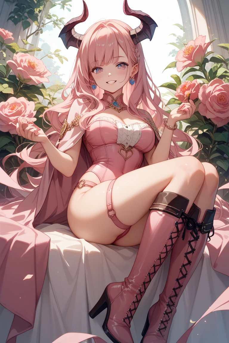 (High resolution), (32K), (very very highly detailed), (Best illustration), (beautiful and delicate eyes), (best quality), (super detailed), (master piece), (Detailed and delicate face), solo,Highly detailed face and skin texture,fine eyes,spread your legs、very shy、blush、spread legs,high details,(dynamic pose),1 female, long hair , long legs、open crotch、 (camel toe),(((big )))、Exposing genitals without wearing pants,The protruding PUssy ,cocked ass,I grew up sexy、(((Sheer Bunny Girl)))、best style、pink nipples、Transparent pink nipples、(Floral ornament on the head)、Beautiful woman、pink sky、pink clouds、pink flowers、 pink hot spring、pink water all over、pink light、pink sky間