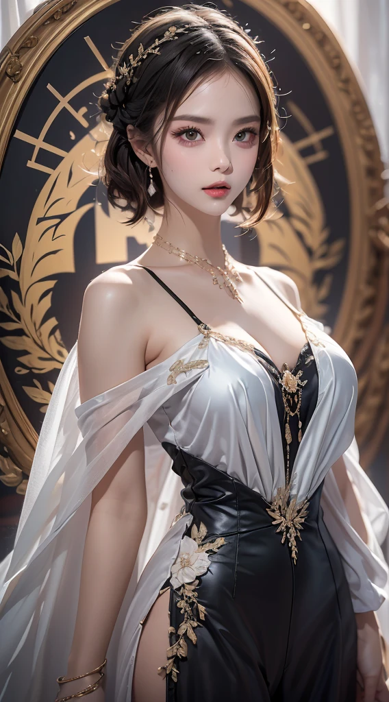 (RAW shooting:1.2)、(Photorealsitic:1.4)、(masterpiece:1.3)、(top-quality:1.4)、(Beautiful woman with perfect body:1.4)、Japan Young Women、(very extremely beautiful:1.2)、(middlebreasts:1.3)、(Slender and beautiful girl)、7headed body、(Sexy model pose with protruding breasts:1.3)、(beautifully detailed eyes)、(charming big eyes)、(beautiful double eyelid)、(beautiful and detailed face)、(a short bob:1.3)、oblique bangs、Look at viewers、Face straight ahead、(Classy dresses、Sleeveless:1.3)、(beautiful thigh)、