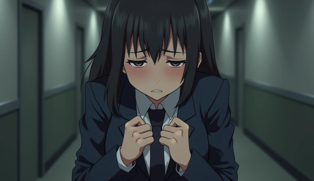 {1 female student}, nsfw, (((????????, 3boys))), ((Crying face)), Long black hair, mini skirt, (((???)))