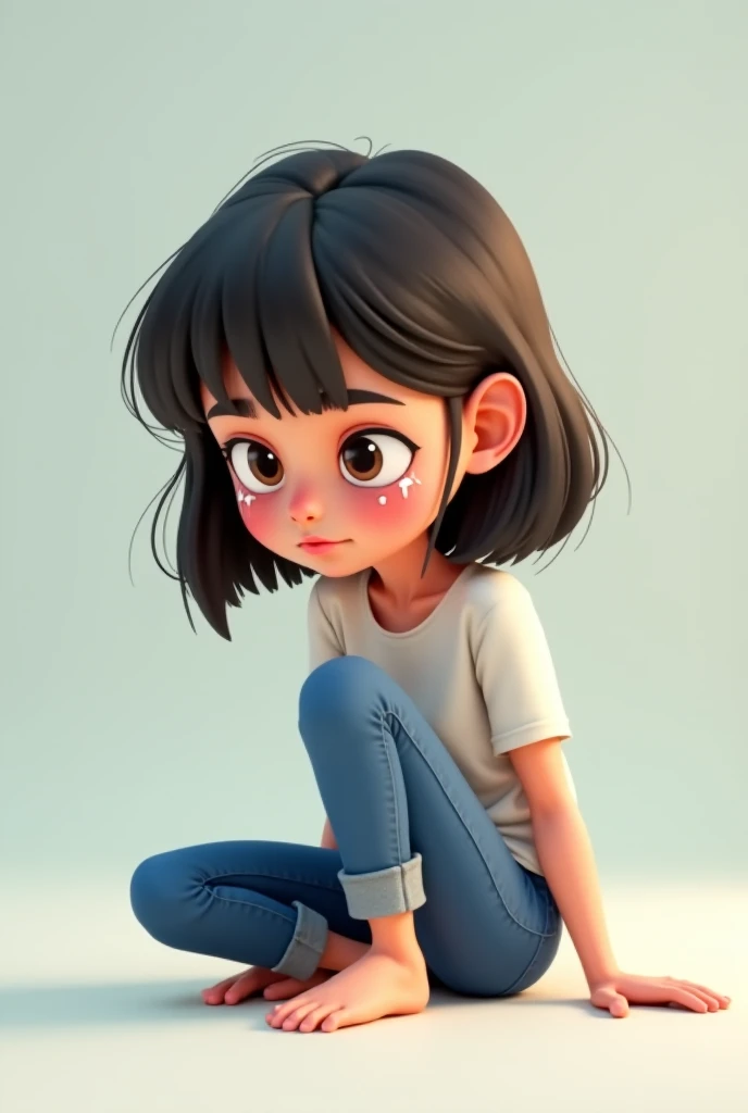Create a 3D illustration of a casually sitting anime character for social media logo. The character should be a girl wearing casual trendy clothes like a denim jacket and sneakers. Background image on social media profile page with username "AlL Lovely of anime Original" and created profile picture.