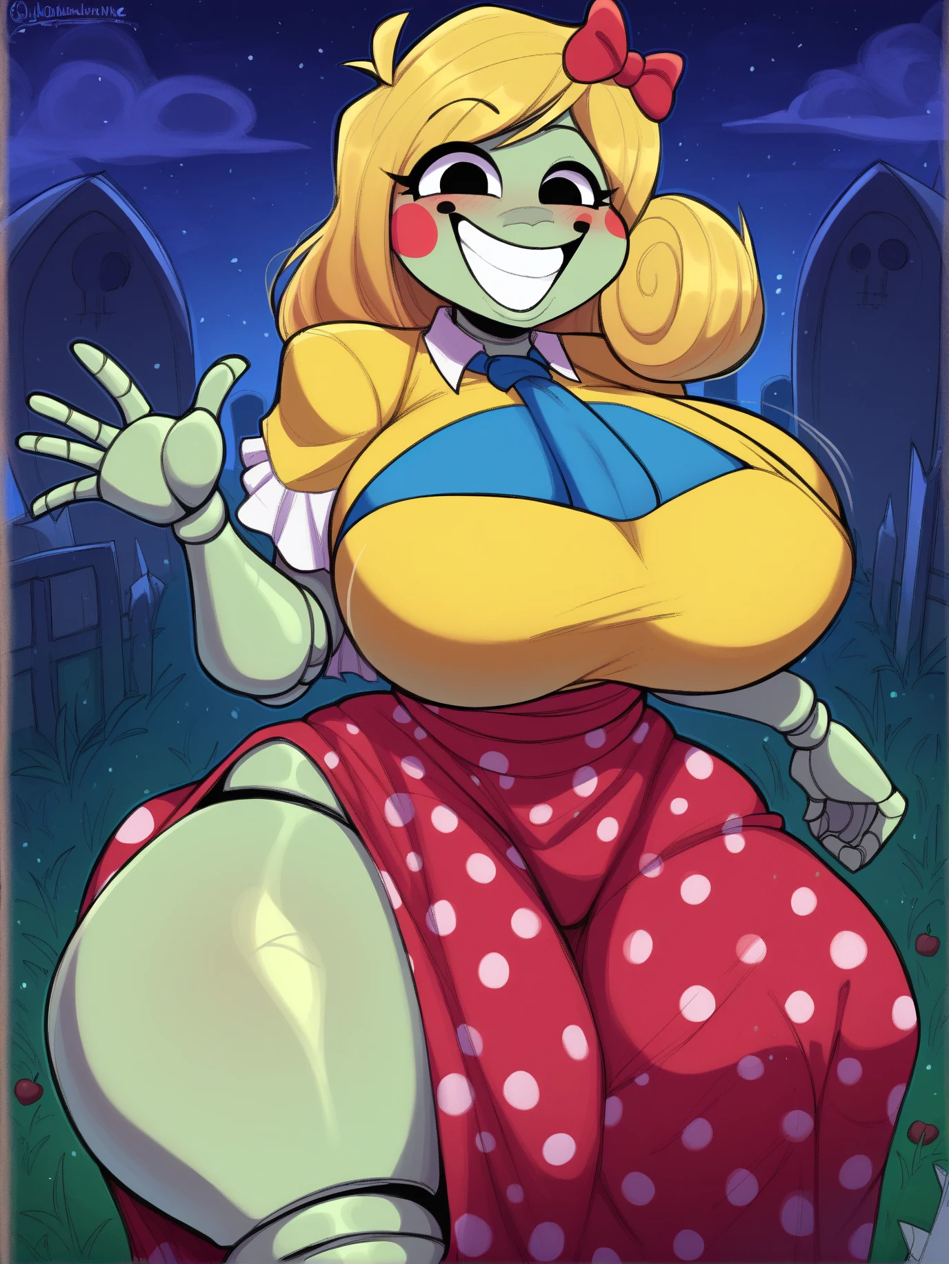one girl, Metallia, long blond hair, fox ears, twin braids, green eyes, sharp teeth, big tits, naked, vaginal sex with a huge transparent dildo.