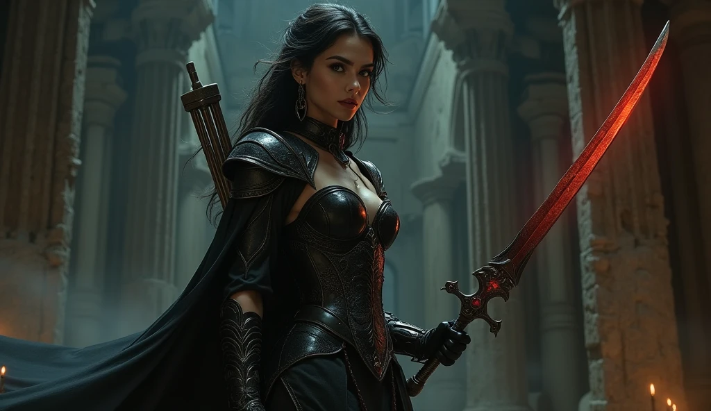 uma linda mulher guerreira ciborgue no estilo-RustMagic, Aumento Cyberpunk, Ciberware, ciborgue, Fibra de carbono, cromada, implantes, metal skull, Cybernetic plate armor, (atmosfera escura:1.2), (mist & smoke), (noite escura:1.3), Cicatrizeedium length shaggy dark hair:1.1), (sombra:1.1), (brilho lindamente detalhado:1.2), (Cinematic lighting), detalhe intrincado, high resolution, olhos arredondados, detailed facial features, sharp focus, Suave, aesthetics, Dark industrial factory detailed background, pose elegante, dynamic posture, (dramatic painting), (opt-6000:0.9)
