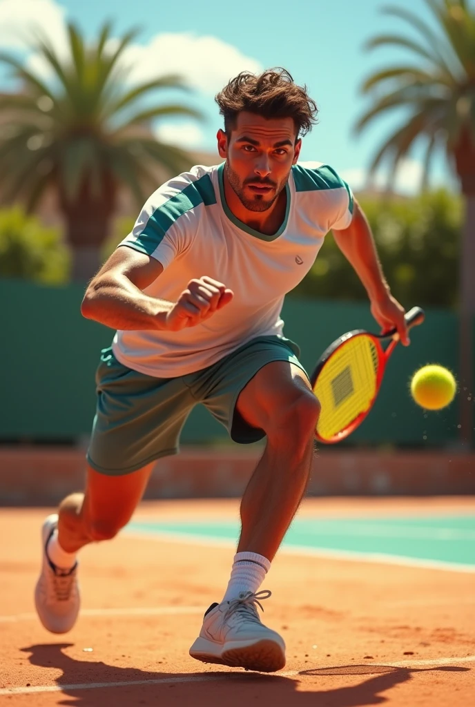 Jogador de tennis incrivelmente com cara de cavalo jogando tennis em quadra sa lisonda