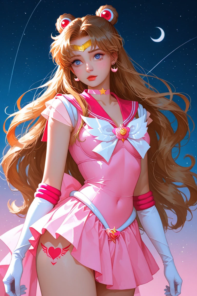 cute anime girl , sailormoon dress , taking a love shape stick , love love background , sweety , masterpiece, high quality