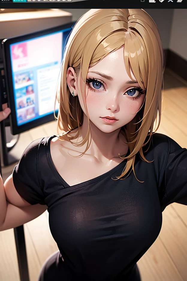 1 girl, pretty girl , big sexy cleavage, ultra realistic soft skin, extreme detail, gran oGood maestra, 8k, Photography, studio light, ultra realistic lighting, very realistic ray tracing, Photo and gross, Photo studio, perfect and detailed cute tits, Perfect details of adolescence, breasts prominentes , breasts , breasts grandes,busty ,big tits,Good,busty