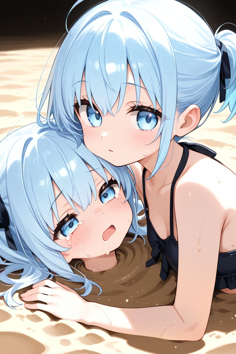 (masterpiece, top quality), nsfw,
2 girls
Place your arms behind your back.
BREAK Girls (, 6 years old years old), ous hairper long hair (hair tied on top of head), sweaty bangs, steam, smile, (small breasts), (little girl: 1.8) , children, baby fafaces, short torsos, short limbs, small buttocks)
BREAK swimsuit (Japanese school swimsuit, half-undressed), nipples
BREAK (marine sandals)
BREAK A girl (((grabbing someone's waist from behind:1))) is standing.
break
Seaside (twilight, beach, very beautiful sea), low angle
, NSFW