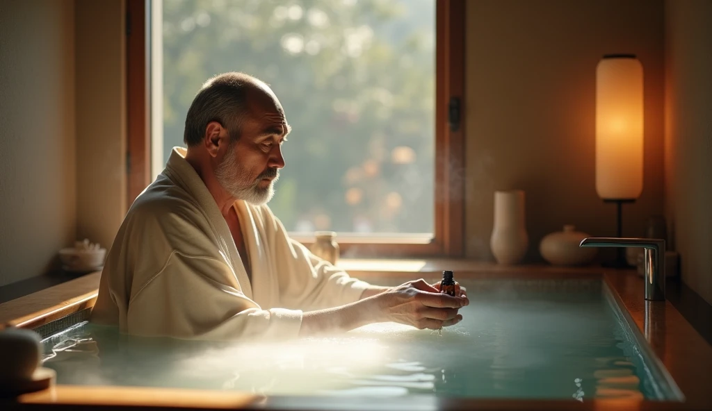 A man is bathing