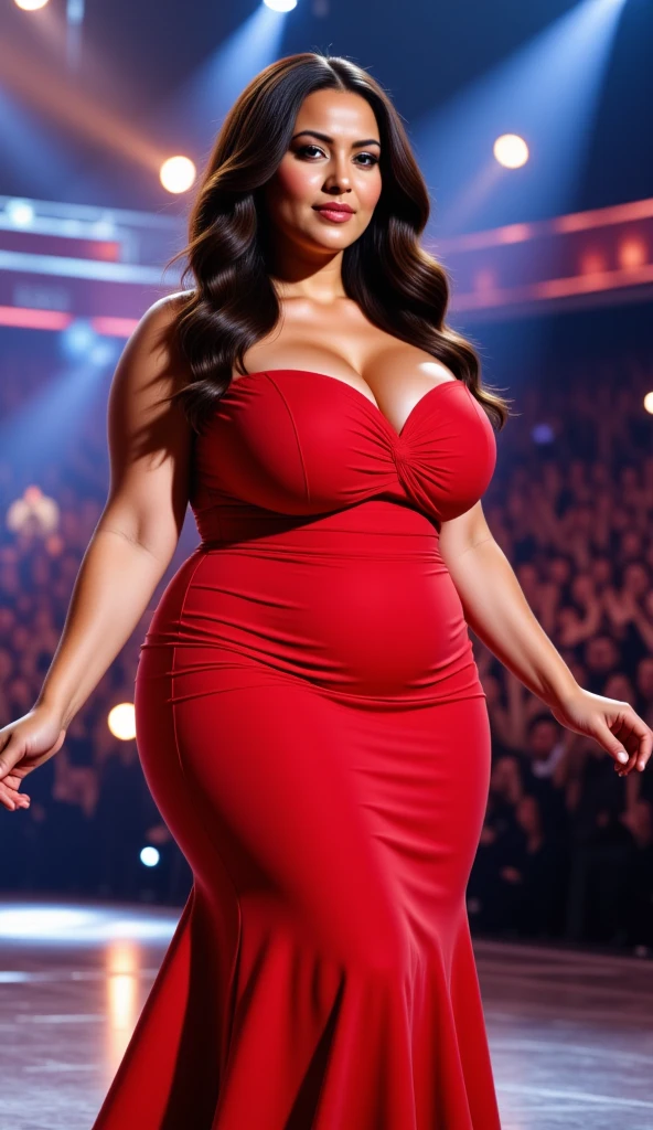 Lucy Pinder, ((VERY INTENSE MAKEUP)), smiling, (Chubby woman), Sexy woman, Sexy dress, singing, (Adele)