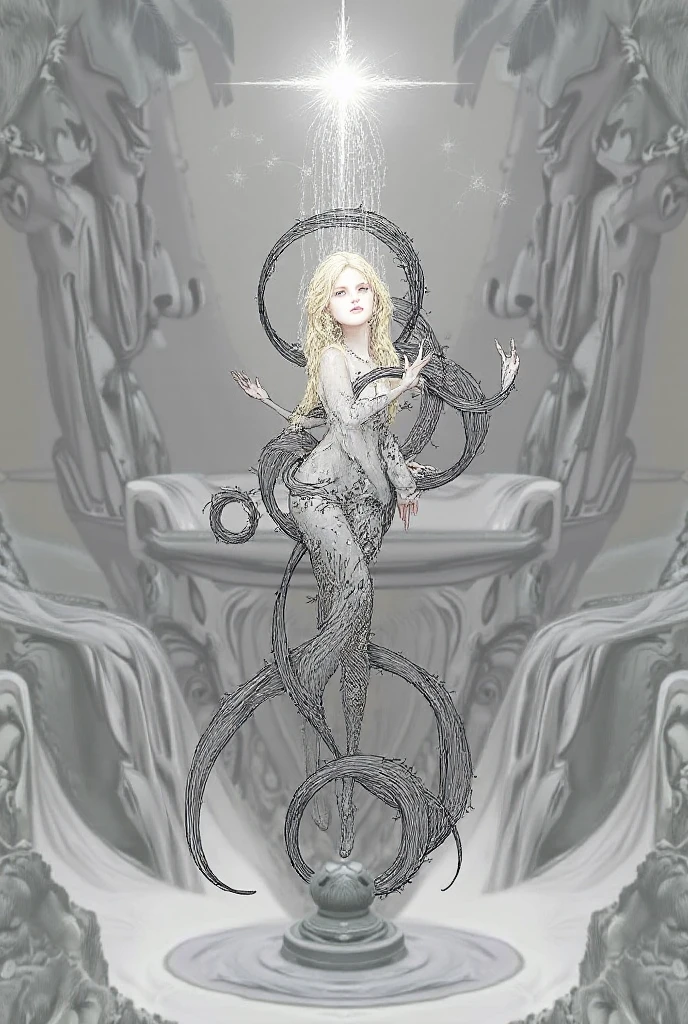 Bold graphic illustration, glowing filigree constellation tattoos, dark fantasy, full body shot of a lovely curvy voluptuous busty white woman on a throne in a enchanted forest