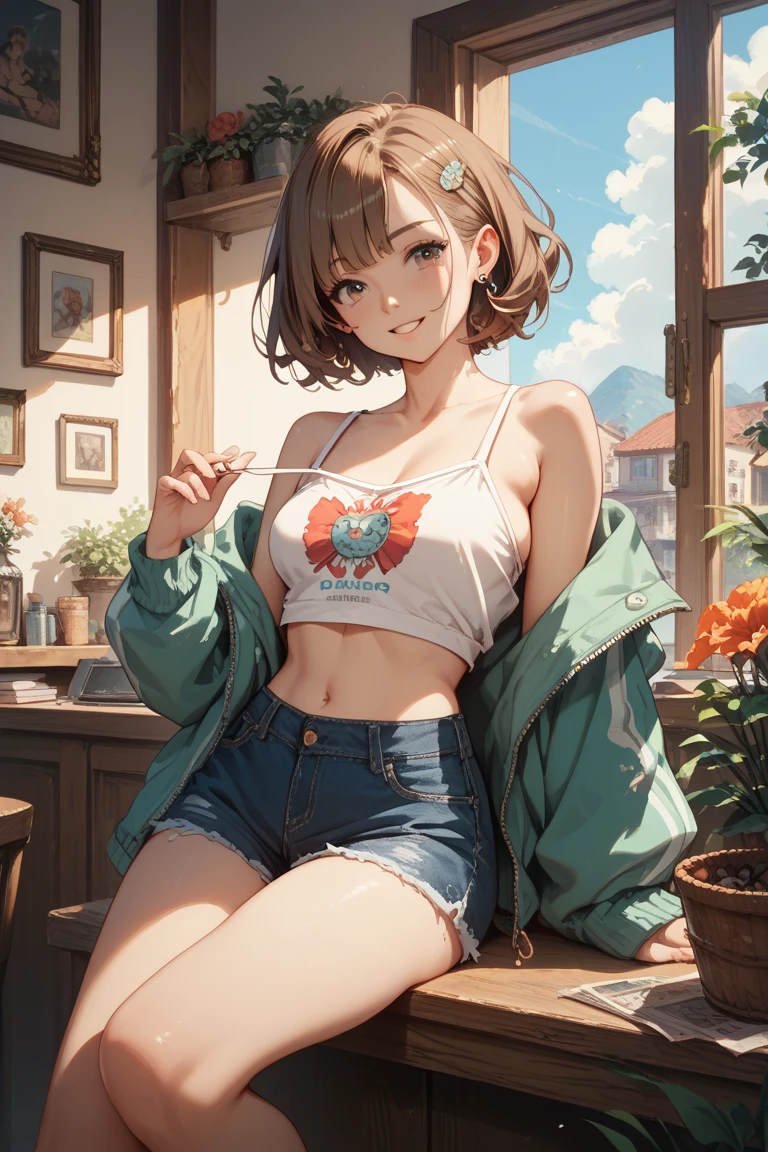 (best quality, masterpiece:1.2), illustration by masamune shirow, perfect body, (huge, breasts), hyperfeminine curves, spring morning, detailed background