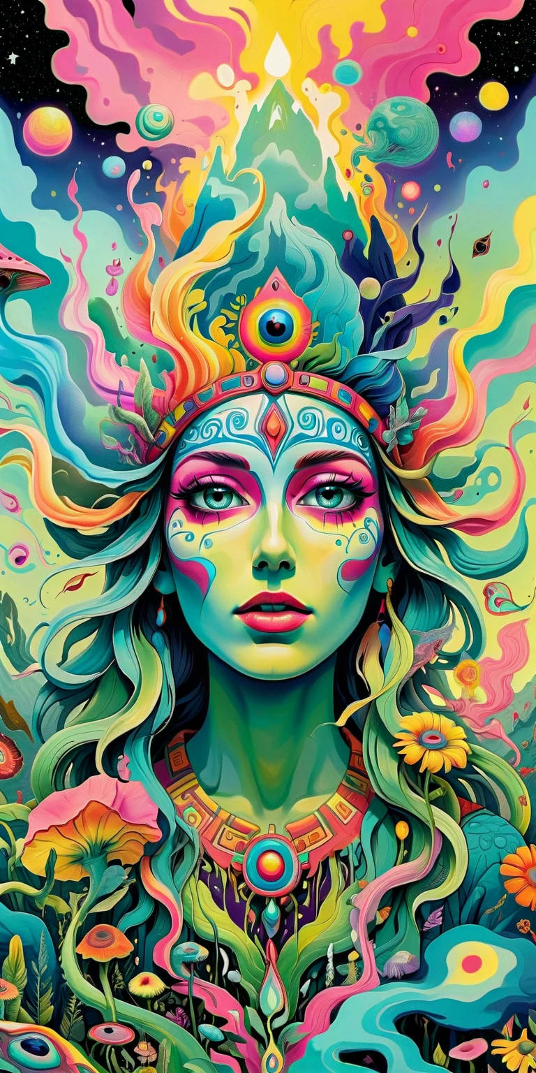 psychedelic abstract art, mind-bending, melting, vivid colors, a pop art painting inspired by Michael Deforge, dan mumford, tumblr, psychedelic art, psychedelic illustration, psychedelic acid trip, psychedelic trip, retro psychedelic illustration, psychedelic art style, psychedelic style, surreal psychedelic design, lsd trip, psychedelic fever dream, psychedelic lsd, shamanic horror lsd art, psychotropic psychedelic curandera plant medicine woman