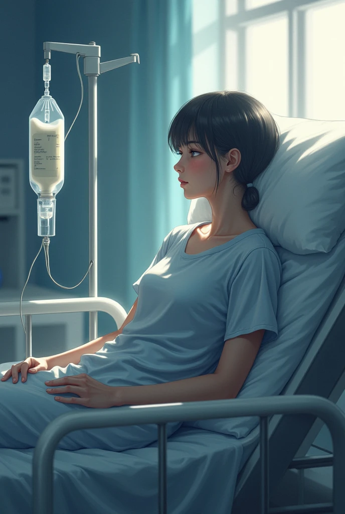 ((Лучшее качество)), ((шедевр)), (подробный), in the hospital, a naked girl in a white coat with brown hair, squatting intently, holds a very small flaccid male penis with saggy testicles from a man standing next to her