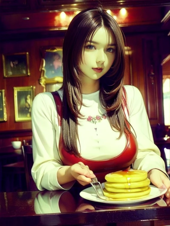 a beautifull woman hungry eating cake excited with manners elegantly masterpiece, best quality:1.2),,(8k,highres,RAW photo,realistic,photo-realistic:1.3),(detailed skin texture,detailed cloth texture,beautiful detailed face:1.25),professional lighting,photon mapping,beautiful soft light,radiosity,physically-based rendering,raytracing, model shoot style, model shoot style, (extremely detailed CG unity 8k wallpaper), full shot body photo of the most beautiful artwork in the world, (((nsfw))), nipples show