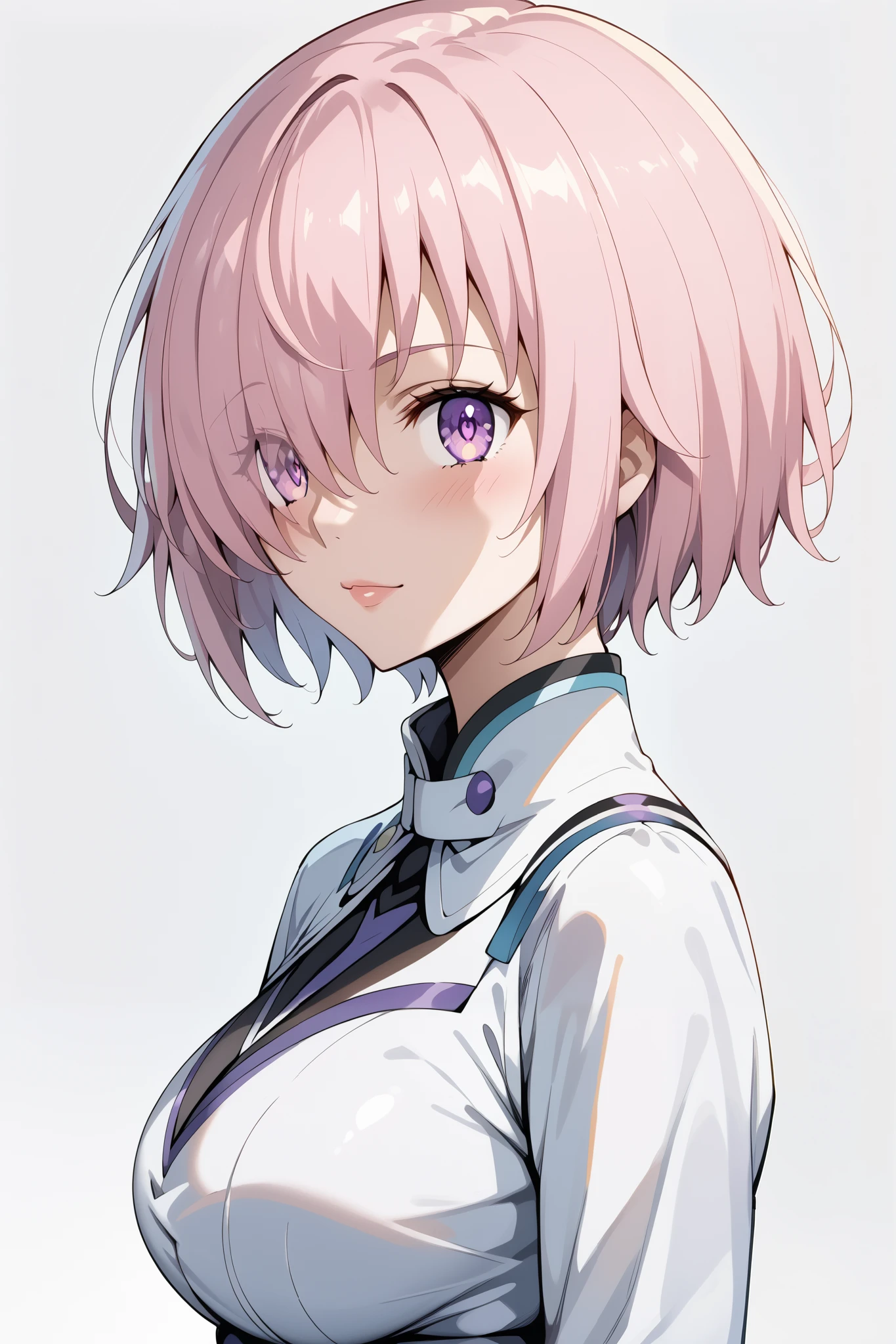 score_9, score_8_up, score_7_up, source_anime, 4K,perfect fingers,(perfect hands, perfect anatomy),prefect lighting, very aesthetic, intricate details,highly detailed background, masterpiece, high quality, best quality,
1girl, mashkyrielight, mash kyrielight, short hair, purple eyes, pink hair, hair over one eye, large breast,
wearing ((black wedding dress, ))
front, Angle from the side、White background,