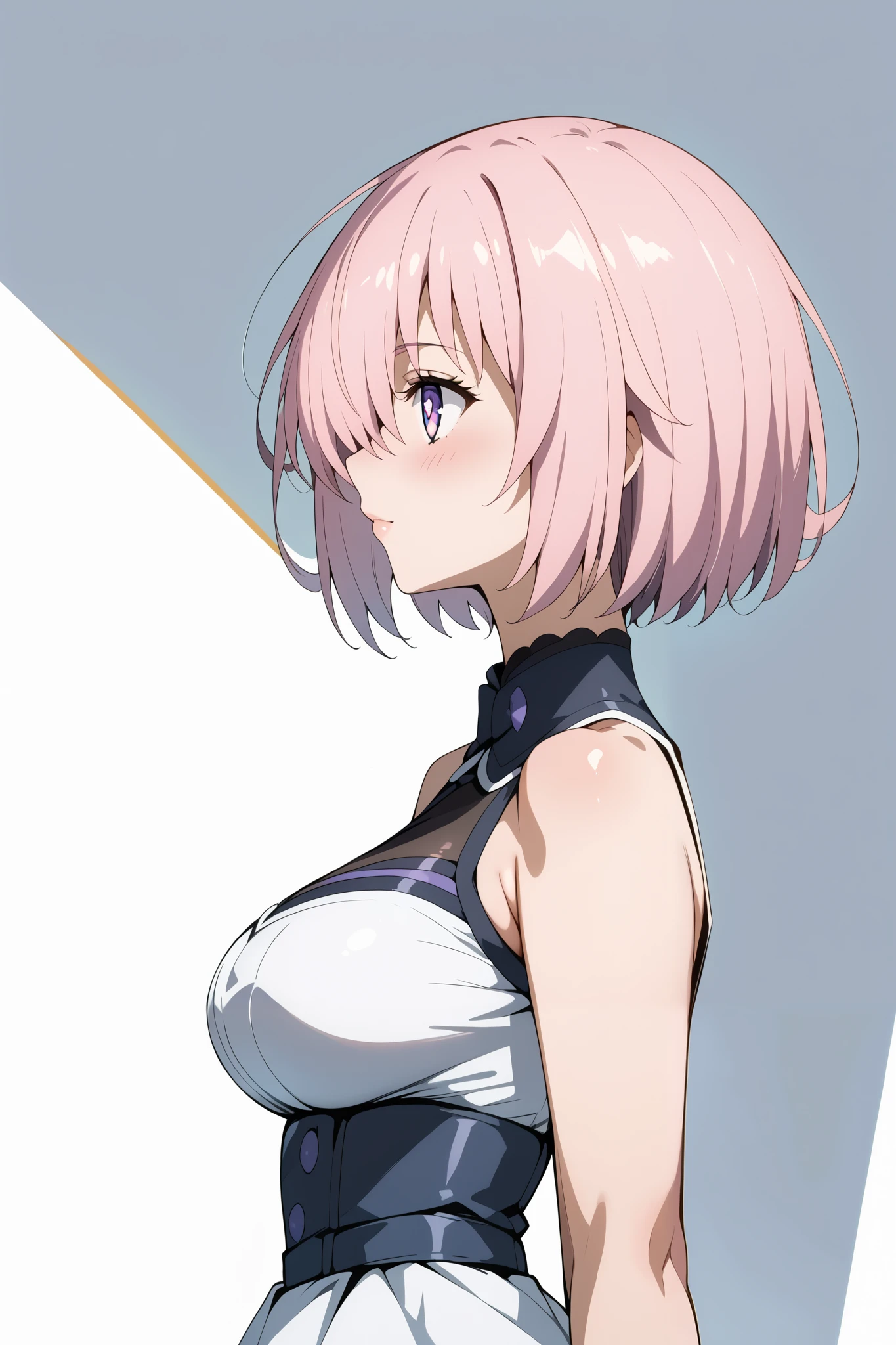score_9, score_8_up, score_7_up, source_anime, 4K,perfect fingers,(perfect hands, perfect anatomy),prefect lighting, very aesthetic, intricate details,highly detailed background, masterpiece, high quality, best quality,
1girl, mashkyrielight, mash kyrielight, short hair, purple eyes, pink hair, hair over one eye, large breast,
wearing ((black wedding dress, ))
front, Angle from the side、White background, Simple Background、Character portrait, pink heart pupils,