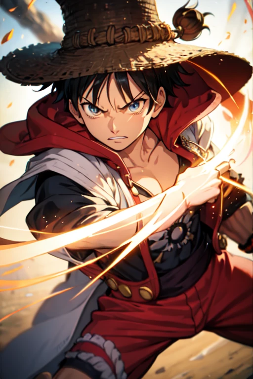 anime character with sword in a large crowd, epic anime art, one piece, Epic anime, advanced anime digital art, luffy, with red and black clothes