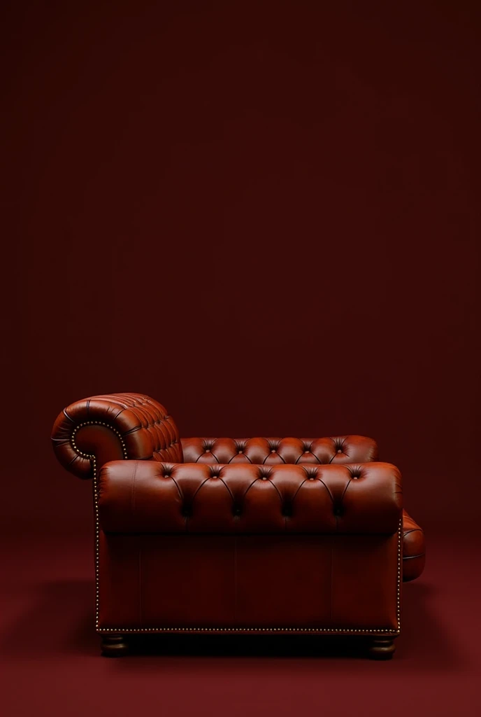 A well-lit room with a vintage, expensive leather sofa, slightly worn, in a deep brown color. On the sofa, there's a casually tossed set of red lace lingerie, a half-empty bottle of whiskey, a glass filled with whiskey and ice, an ashtray with cigarette butts, and one red high-heeled shoe, creating a scene of quiet, lingering decadence. The lighting is soft but sufficient to illuminate the entire scene, especially highlighting the large black-and-white photograph (120x80 cm) in a thin black frame hanging horizontally on the wall above the sofa. The photograph is clearly visible, contributing to the overall atmosphere.