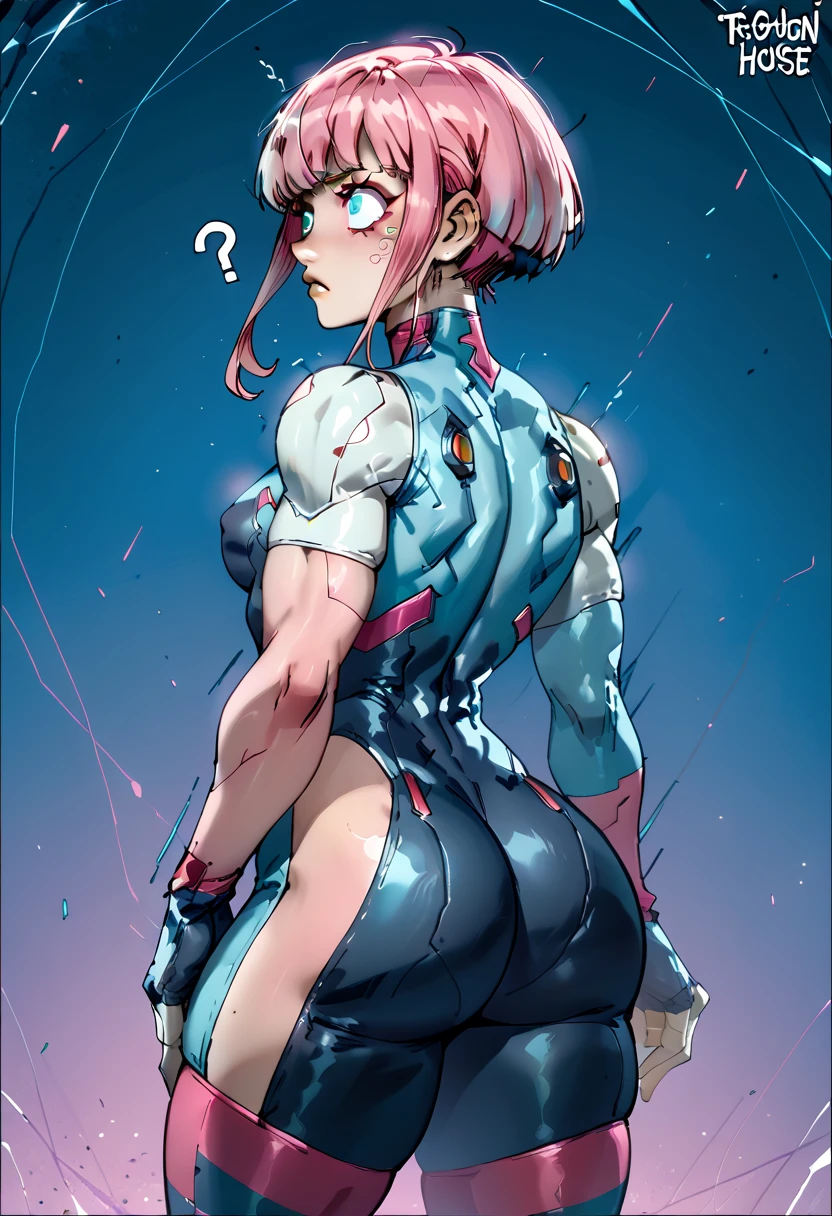 ultra-detailed, Explicit, Beautiful body, Beautiful Nose, Beautiful character design, perfect eyes, perfect face, ultra highres, 4K, beautiful legs, perfect legs, Nice hands, Perfect hand, Masterpiece, Best Quality, Highly detailed, illustration, absurdres, perfect anatomy, street fighter, doll suit, shadaloo doll, dollsuit, expressionless, blank eyes, looking at viewer, red gloves, emotionless, black latex, corrution, mind control, female combatant, full body, hypnotized, unhappy trance, full body suit, ribbed bodysuit, both arms at side, obey, perfect female body, extremely glossy latex, hypnosis, hypnoLora, empty eyes, Blank eyes, Mind control device, poses, submissive_pose, Slave, stand up straight, standing, standing at attention, hat, necktie, belt, latex, ribbed bodysuit, thighhighs, garter belt, Fighting Stance, extending the right arm from the shoulder into the air with a straightened hand, salute, saluting, military saluting, nazi saluting, military, thigh boots, 1girl, hair ornaments, pink hair, short hair, hair, pink eyes, (((pixel-perfect, detail-perfect))), solo, 1girl, Riri Hitotsuyanagi, Assault Lily, ass, view from back, looking from back, from back