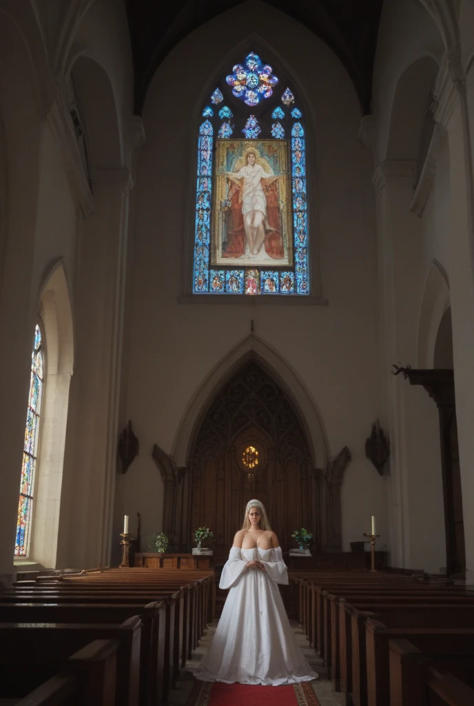 Ultra detailed photo of a ultra sexual incredibly gorgeous Ukrainian 32 year old sexy angelic supermodel mother nun bride dressed as hyper sexy nun in a gothic cathedral getting married ,((standing next to an altar boy)), mystical lights, backlit, ((very detailed faces)), focus on face, (cleavage:1.5), ink lines, dynamic, modern, awe inspiring, whimsical, complex, dreamlike, magical, visually stunning, high contrast, soft colors