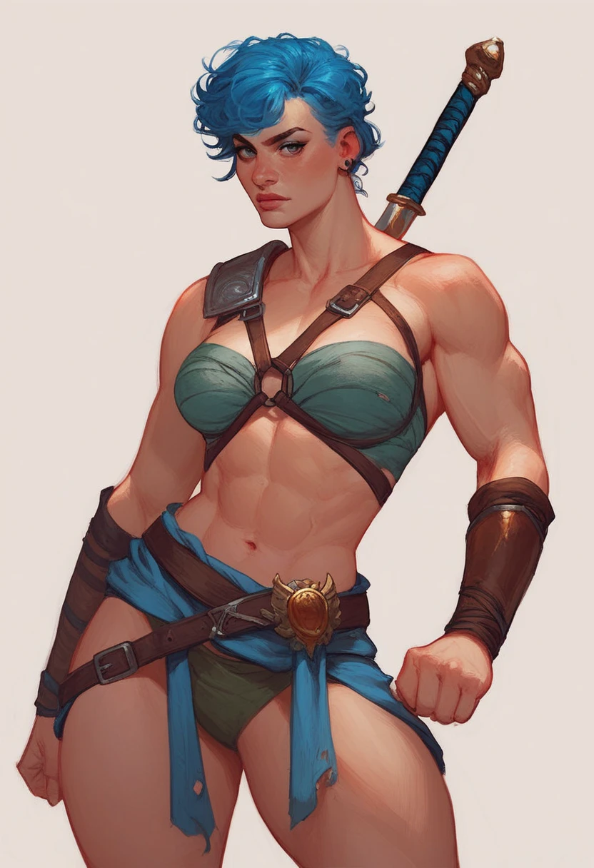 (high resolution, pixel perfect, gorgeous illustrations), (hyper quality, muste piece, etheric: 1.4), ((nsfw)), (((cowboy shot))), face focus, ((1girl)), (((Androgynous))), ((((arms_behind_head, squatting,open_legs)))), cool atmosphere, black hair, ((((bob cut)))), (((Exquisite face, orgasm))), blush, ((female)), (ideal ratio body proportions, slender, small breasts), (((naked_armor, thong))), (((bulge))), sweat, shiny skin, gleaming skin, simple background,