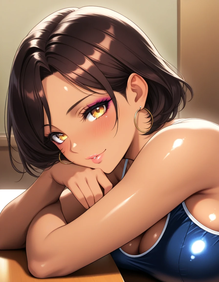 camera angle from underneath, thick auburn hair, crystal blue eyes, open mouth smile, aroused 25 years old, playfully aroused, dripping with desire, cleavage, low cut spaghetti strap tank top , skirt, slim waist, stretching, coy smile with open parted lips, (blushing:1.3), looking invitingly at the viewer, seductive eyes, facing the viewer, livingroom background, posing by the sofa, (pov), glowing eyes, necklace, earrings, nsfw,