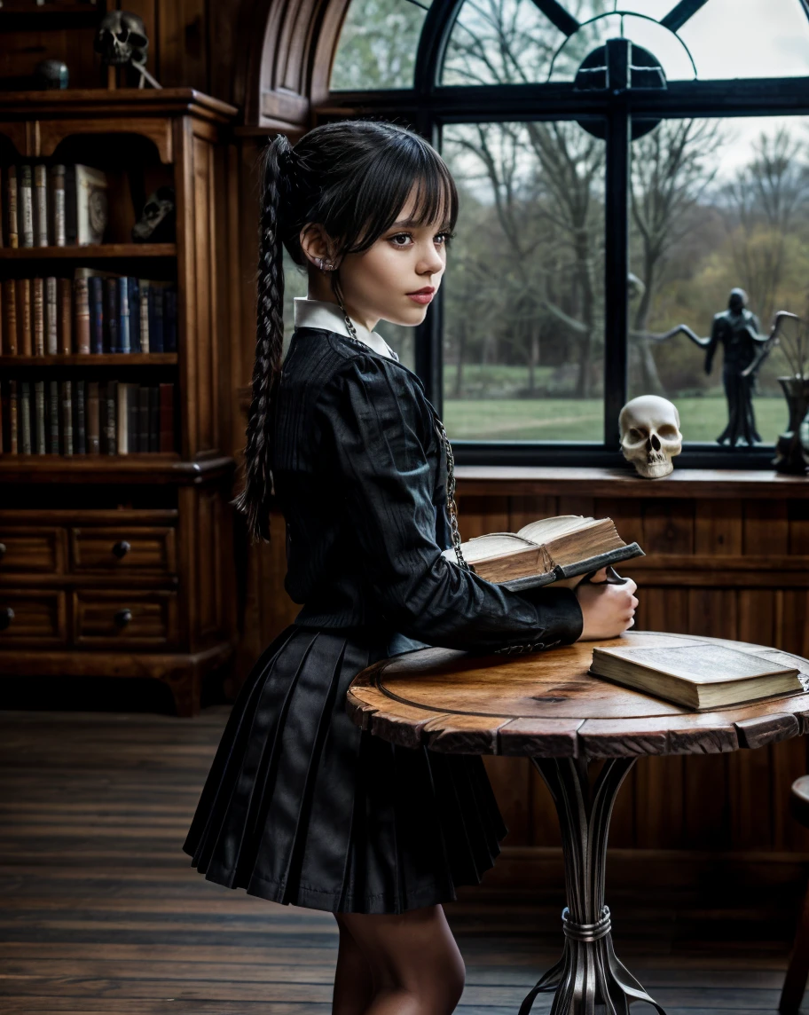<lora:elizabeth-12:0.6>, lizoldBS_soul3142, 1girl, blue eyes, collared shirt, skirt, fishnets, high heels, sitting, book in hand, chair, crossed legs, garden,