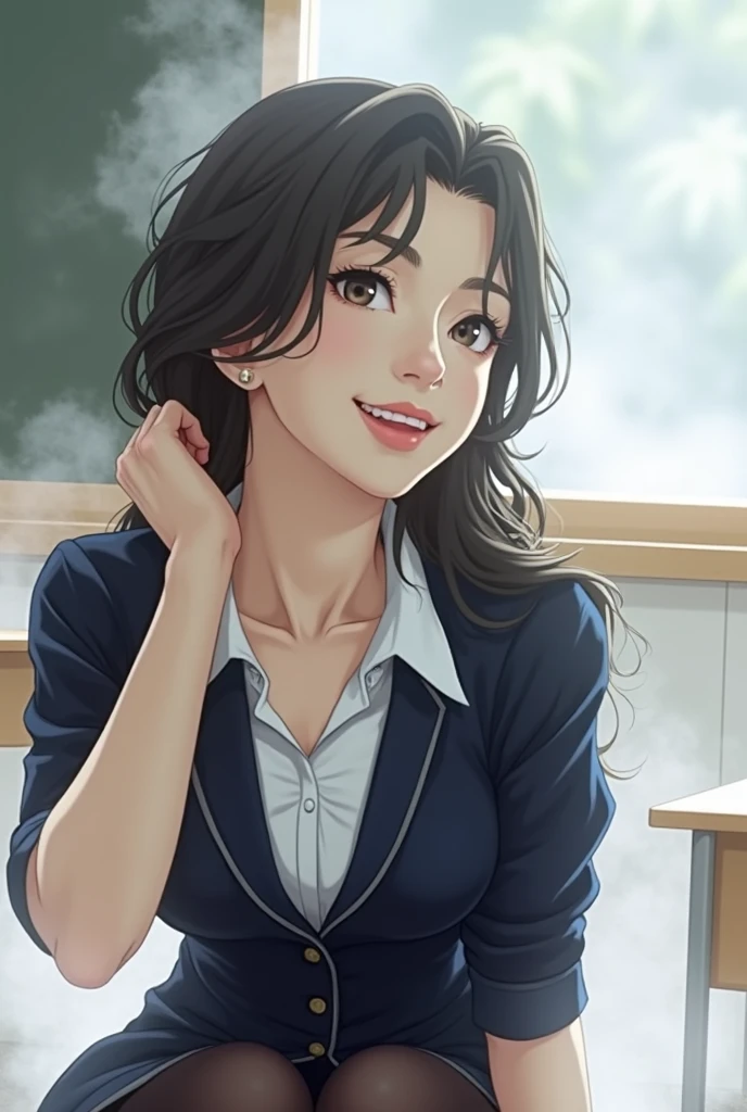 asian beauty japanese korean　　Close-up　,　high quality　high resolution　　Recruitment suits　teacher　blackboard　big breasts　