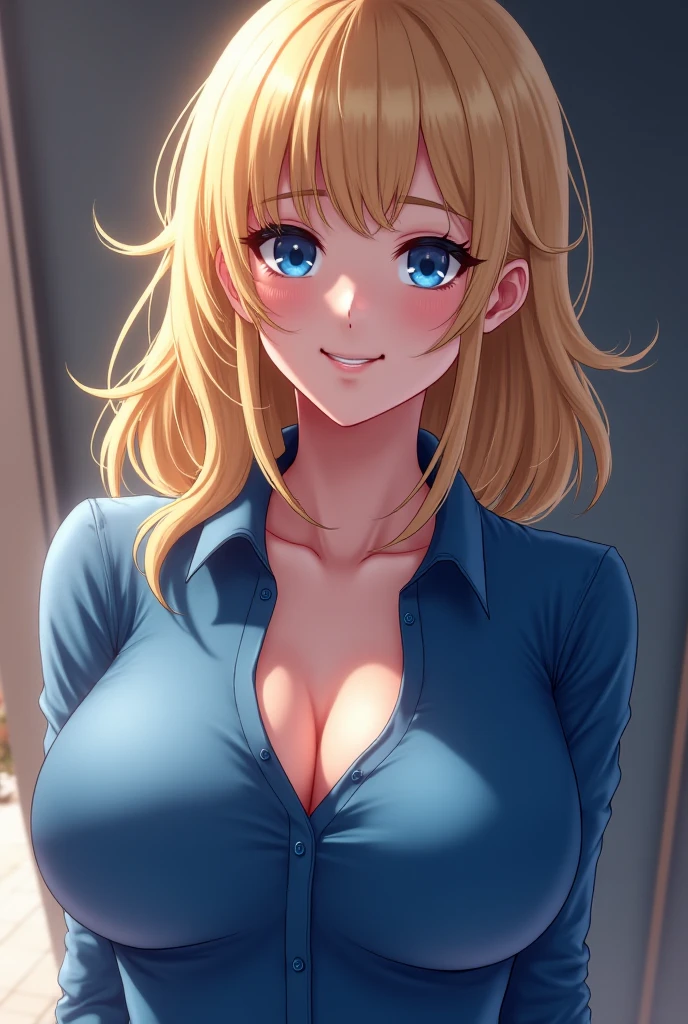 beautiful office girl, nice breasts, bursting shirt