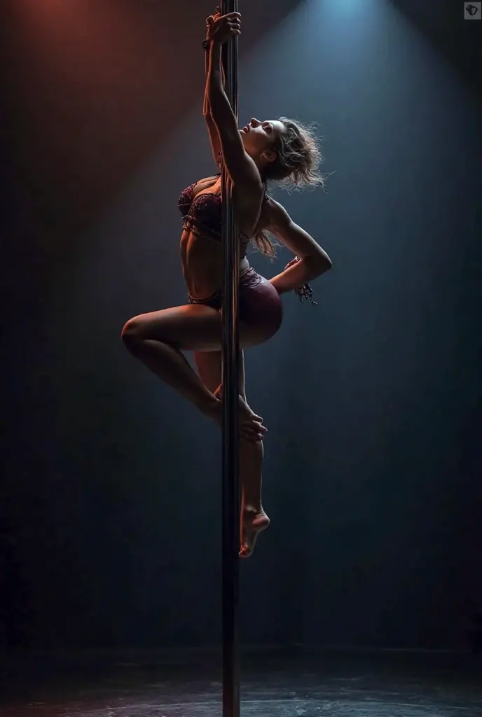 A woman suspended in mid-air by intricate rope harnesses against a dark, minimalist background. The composition highlights her graceful, elongated pose, capturing tension and elegance. Detailed knotwork accentuates her curves, with soft, dramatic lighting casting subtle highlights and shadows. The style blends realism with fine art photography, focusing on anatomical accuracy and tactile quality. The tone is sensual, sophisticated, evoking strength, beauty, and poise.