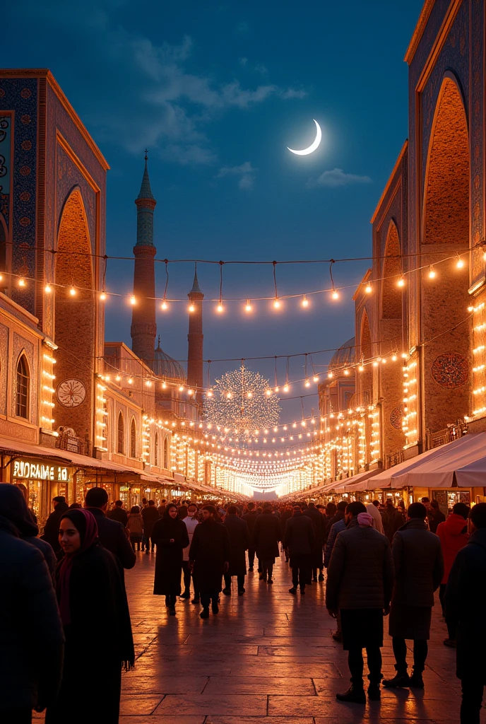 Ramadan lights illuminate the festive scene。