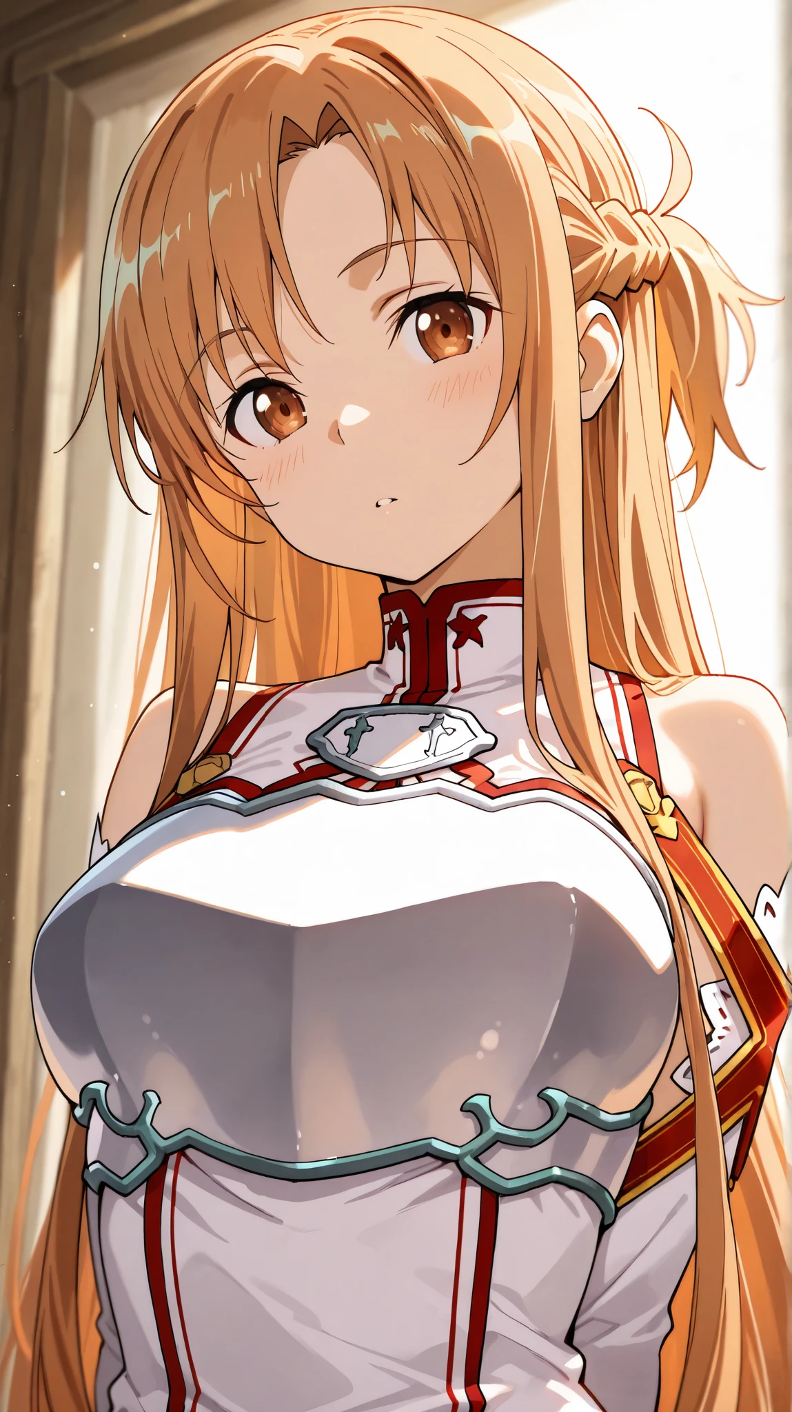 masterpiece, best quality, high score, great score, absurdres, 1girl, solo, safe, asuna \(sao\),sword art online,safe,looking at viewer,upper body,depth of field,