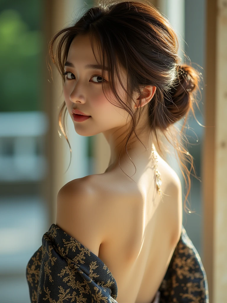 Focus on people。Create and express the best shining composition of the person in a realistic way。((masterpiece))、(((top-quality)))、((ultra-detailliert))、(A hyper-realistic)、(highly detailed CGillustration)、(extremely delicate and beautiful)、Girl a masterpiece、top-quality、Realistic skin feeling、Realistic fabric、We will introduce a realist illustration focusing on the center front of girls with realistic and ultra-detailed eyes.。This is the absolute rule, and the following sentence expresses the image quality。 The greatest painter in human history meets an unparalleled beauty、It is the greatest masterpiece in the history of the Inuiku Ichigo, which depicts the most beautiful figure of a lifetime.。 Create stunning anime artwork that is currently trending on seaStation、Introducing exquisite beauty and seductive aesthetics。10generation、Hair is tied up、Black pesant dress with detailed floral embroidery、NOWAI