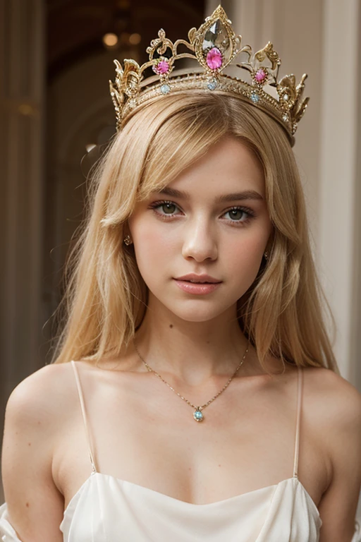 a close up of a college student wearing a tiara and a dress。,(((side view))), portrait sophie mudd, portrait of barbara palvin, wearing a light grey crown, wearing tiara, barbara palvin, wearing a tiara, wears a light grey crown, julia gorokhova, posing in leotard and tiara, young goddess, diadem on the head,arafed woman in a white dress standing in the desert, portrait sophie mudd, gorgeous young model, anna nikonova aka newmilky, soft portrait shot 8 k, beautiful female model, photo of a beautiful woman, portrait of a beautiful model, extremely beautiful face, beautiful model, very pretty model, tanned beauty portrait, covered in sand,photo of a college student, in Desert Color Coarse Linen Pink,Desert Color Coarse Linen, (freckles:0.8) cute face, sci-fi, dystopian, detailed eyes, Heterochromia eyes((Side view))(Lunar soil)((a beautiful fantasy empress))