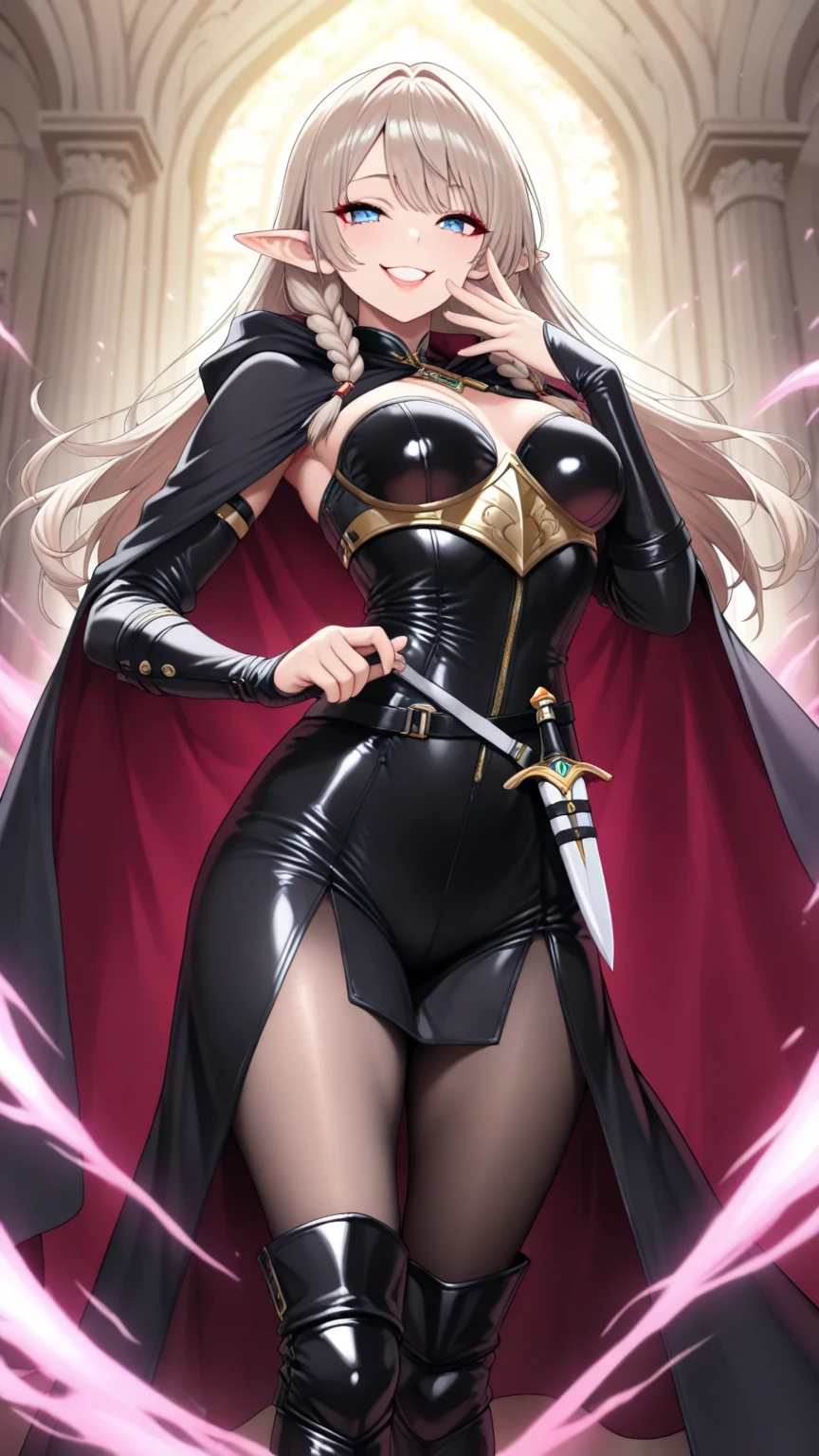 female, solo, young, sexy body, voluptuous figure, tightsuit, white hair, decolored blonde hair, has 2 hand crossbows, rogue assasin, beautifull face, long hair, defined body, yellow and bright eyes, thick legs, strong legs, tall, Voluptuous legs, huge ass, big hip, big ass, female ranger, blue and black robes, rogue mask, small breasts,